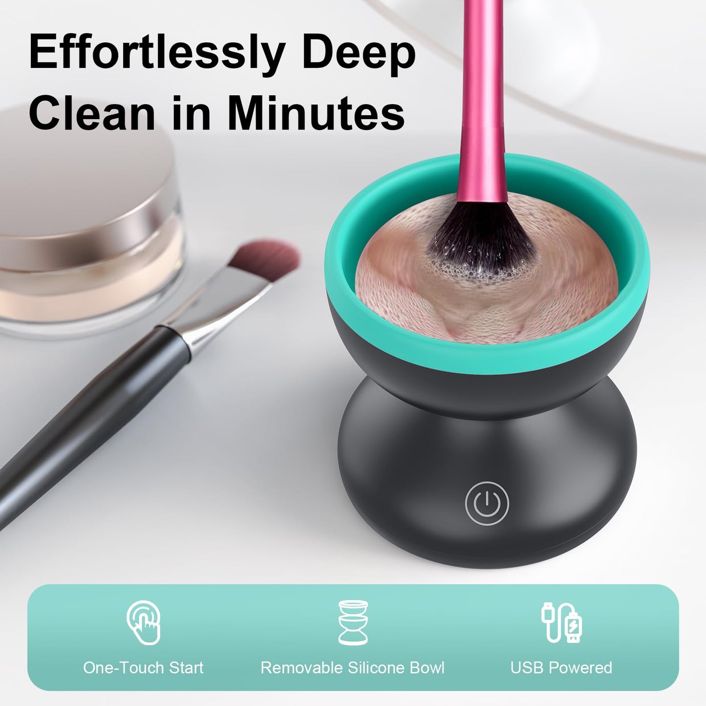 Norate Electric Makeup Brush Cleaner Machine, Automatic Makeup Brush Cleaner for Fast and Deep Cleaning - Portable Brush Cleanin