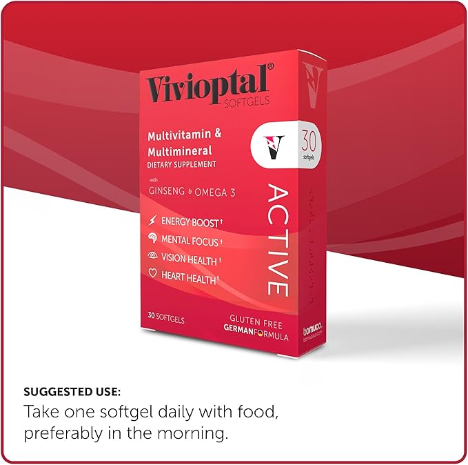 Vivioptal Active, 30 Softgels, Ginseng & Omega 3, Multivitamin & Multimineral, Gluten Free, German Formula