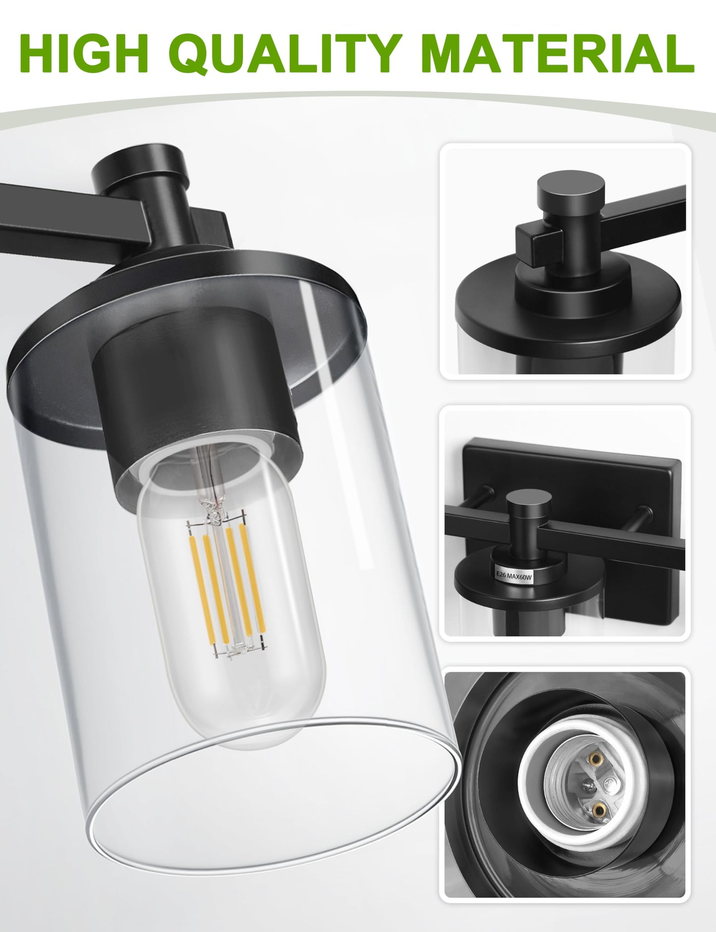L Lohas Led Bathroom Vanity Light  3-Light Modern Black Wall Sconce Lighting With Clear Glass Shade  Lighting Fixtures Over Mirror  Vanity Light 17In