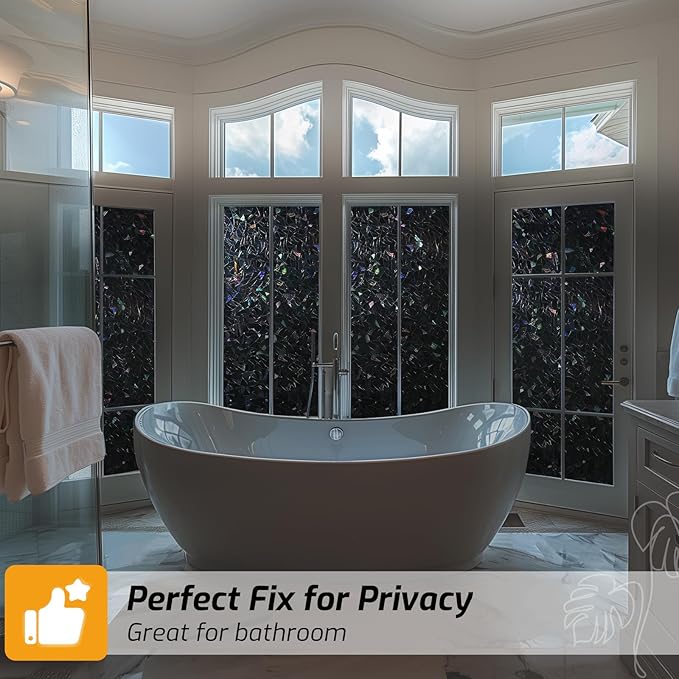 LUTE Black Out Window Film, Sun Light Blocking Window Film for Room Darkening Day Sleep, 100% UV Blocker Stained Glass Blackout Cover, Rainbow Black Out Shades Tint for Home, 35.4" x 118.1"