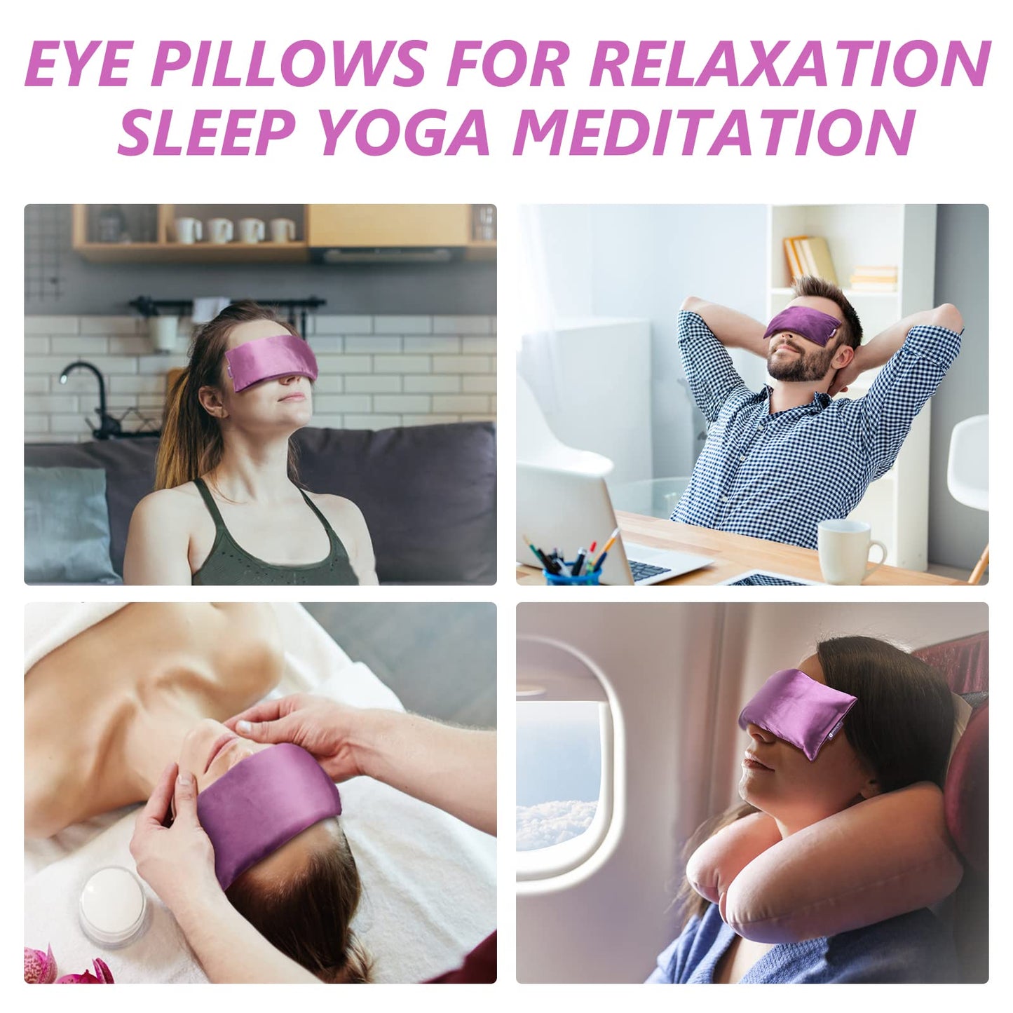 RelaxCoo Lavender Eye Pillow for Relaxation, Yoga, Sleeping, Weighted Eye Mask Heated for Headache, Sinus, Dry Eye Relief, Moist Heat Eyes Compress, Meditation Accessories with Aromatherapy, Pack of 4