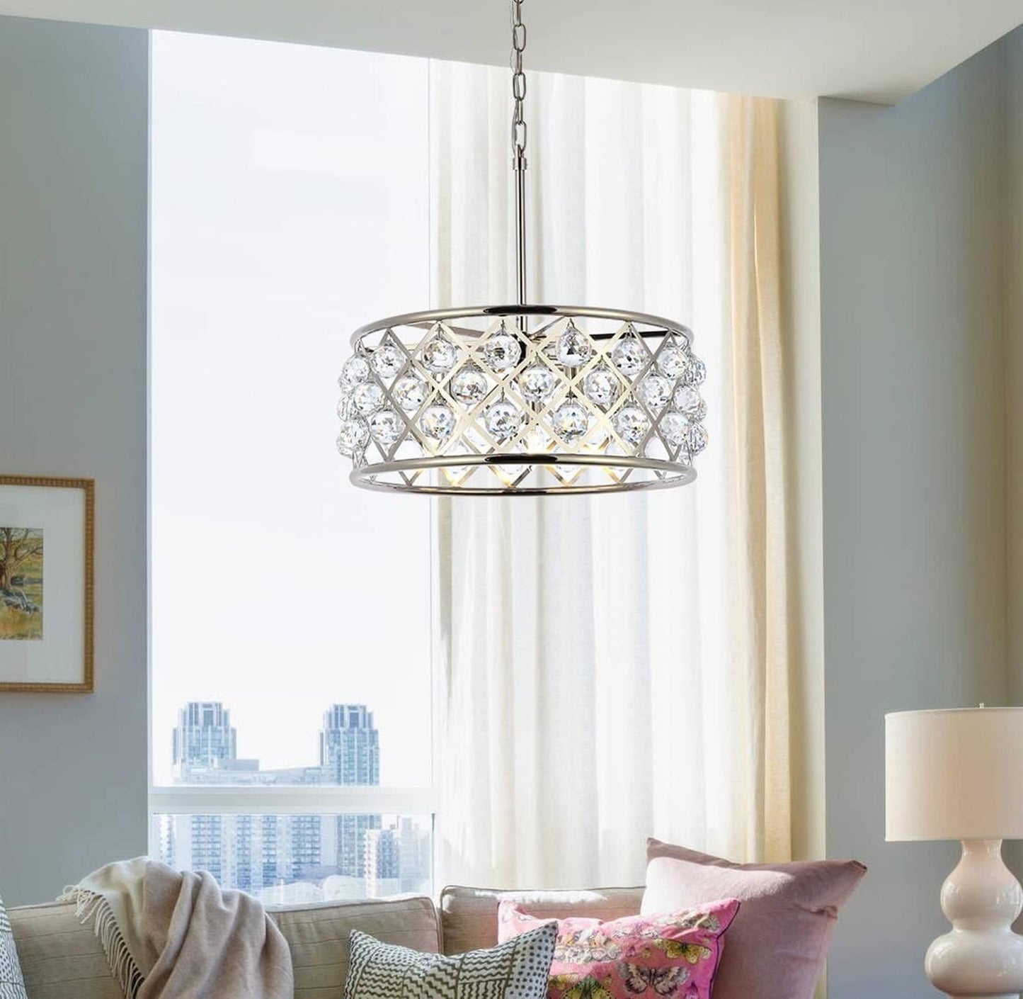 Elegant Lighting Madison Collection 5-Light Pendant Lamp, 20in Depth x 9in Height, Polished Nickel Finish, Crystal, Model 1214D20PN/RC