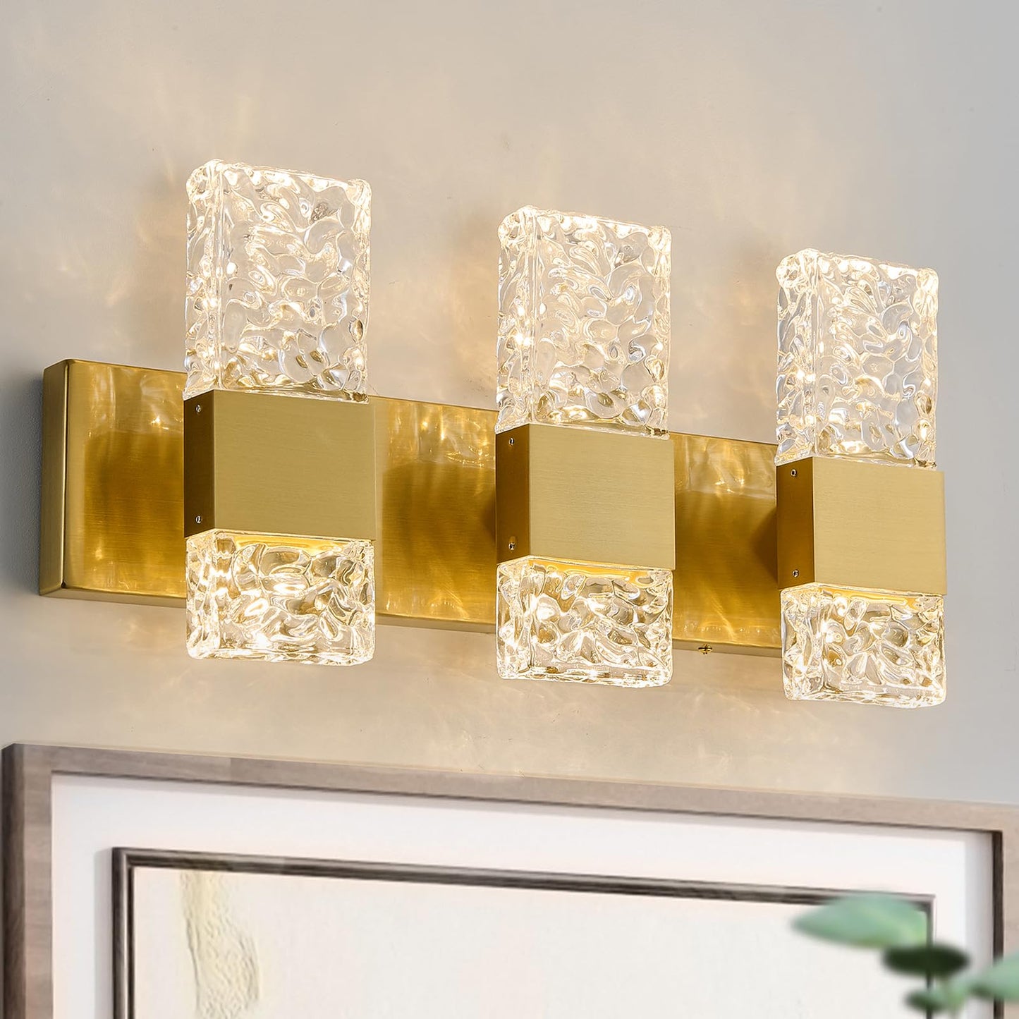 Oylyw Gold Bathroom Vanity Lights - 3 Light Brushed Stainless Steel Led Fixture, Modern Design, 3000K Warm Light, Model Jq1428-3Tg