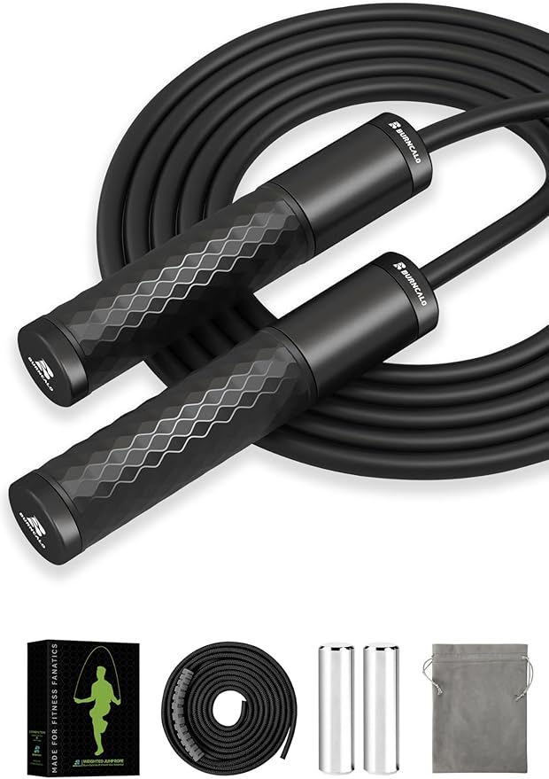 BURNCALO Weighted Jump Rope for Men, Women (1.5LB) - Alloy Steel Handles, Speed Skipping Rope, Gym,Indoor/Outdoor - Fitnes...