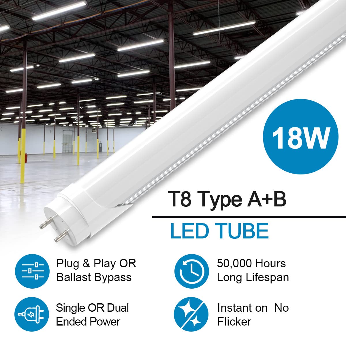CNSUNWAY 10Pack LED Tube Lights 4FT 2400LM 6000K Frosted Cover Model SWT81824A2120