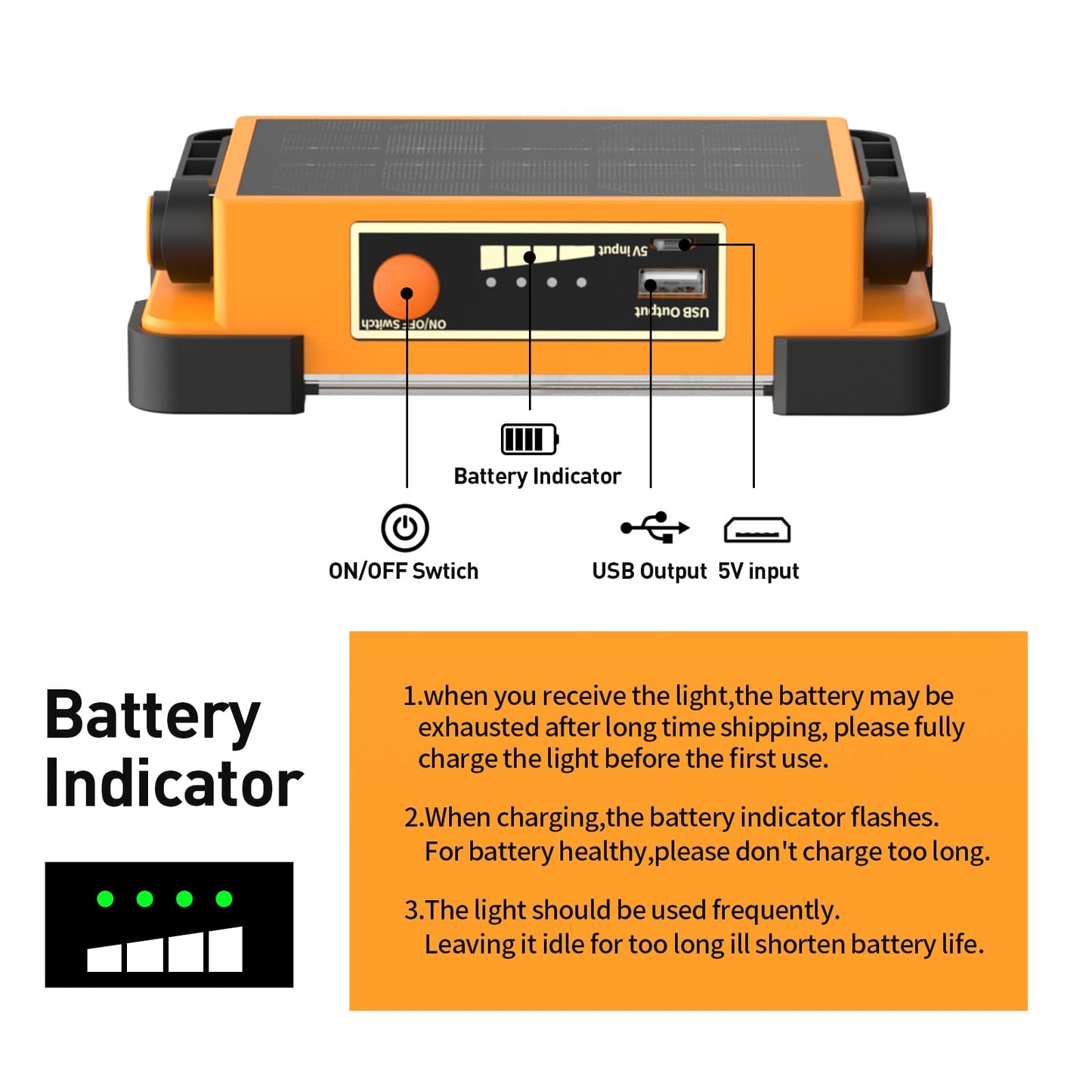 DANCINGBOAR 120W Solar Rechargeable Work Light, 144 LED, 10000LM, IP66 Waterproof, Portable Flood Light, Yellow, Model U8CUP