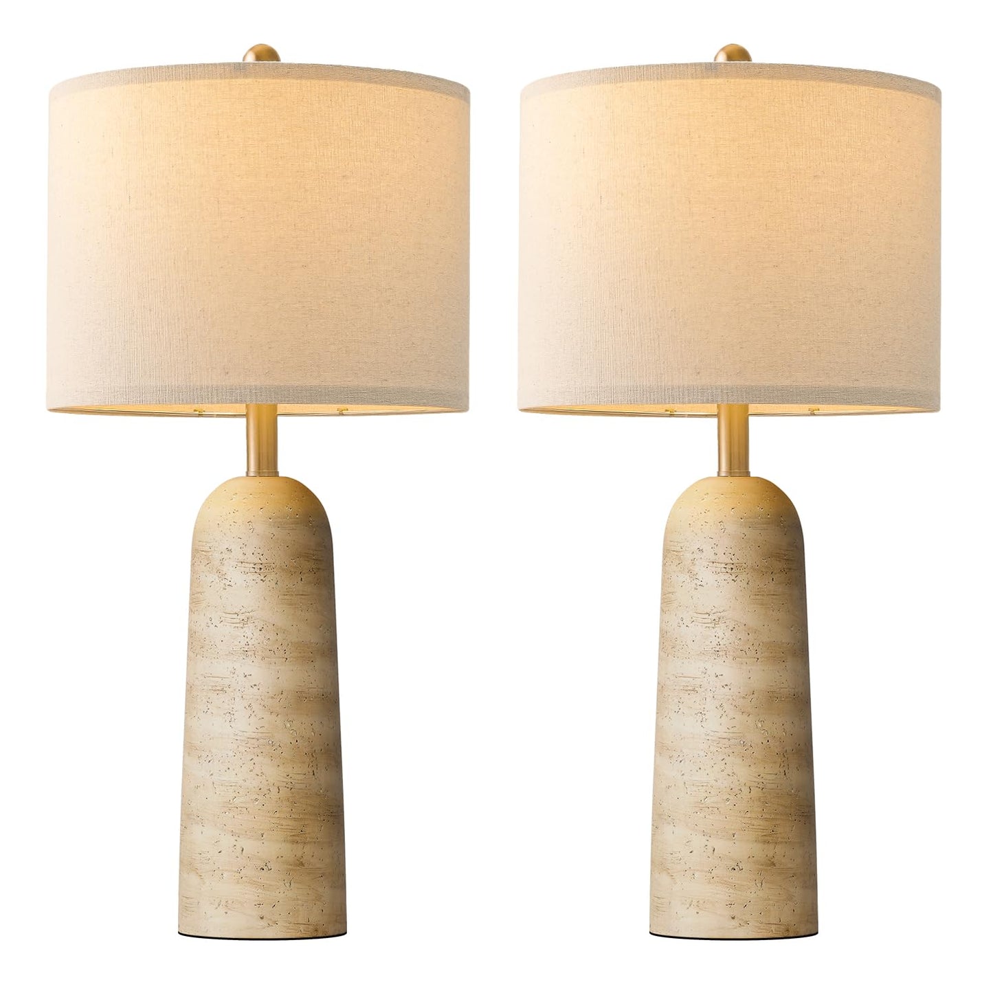 BOBOMOMO Modern Table Lamp Set of 2, Beige Resin, 27.25in with Linen Shades, Model AMZ-T1255BG