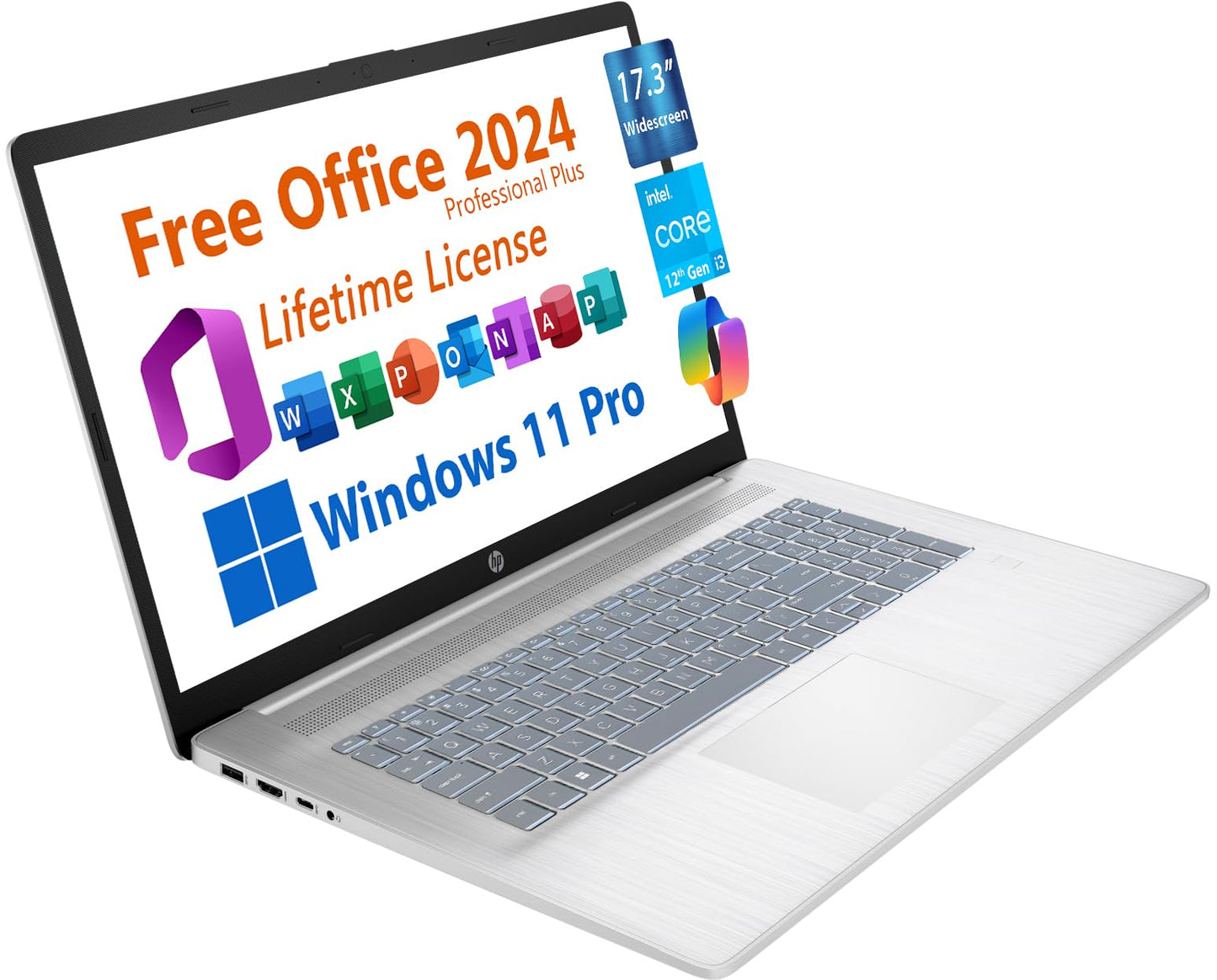 Hp 17.3 Business Laptop, Free Microsoft Office 2024, Copilot Ai Chat, Non-Touch Widescreen Fhd Display, Intel 6-Core I3-1215U Up
