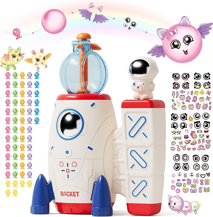 PINSHILE DIY Space Magic Balloon Craft Kit, Sticker Decorated Balloons Toy for Kids, Rocket Air Pump Fun with Balloon Mons...
