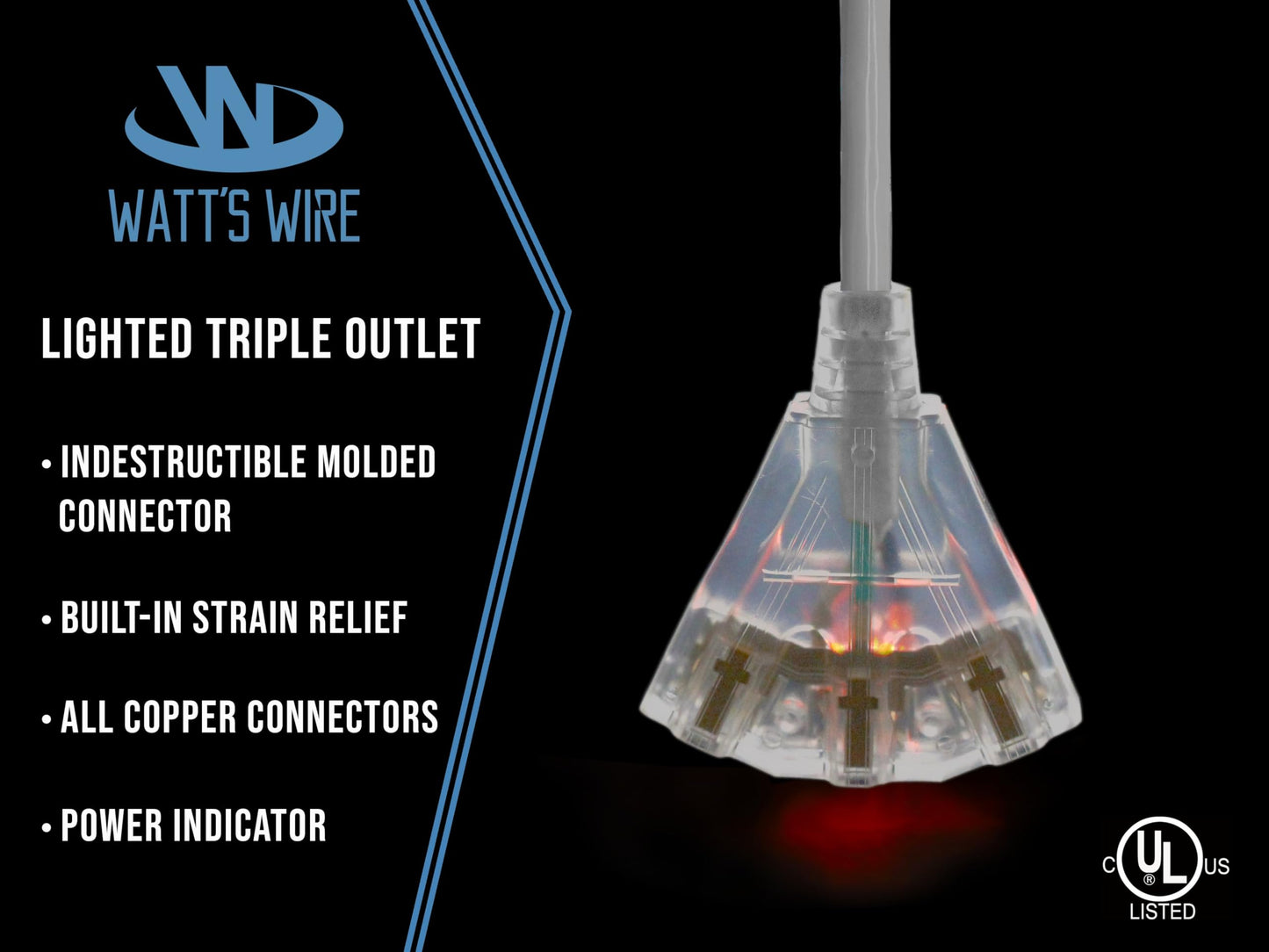 2 Ft - 12 Gauge Heavy Duty Extension Cord - 3 Outlet Lighted Sjtw - Indoor/Outdoor Extension_Cord By Watts Wire - 2 12-Gauge G
