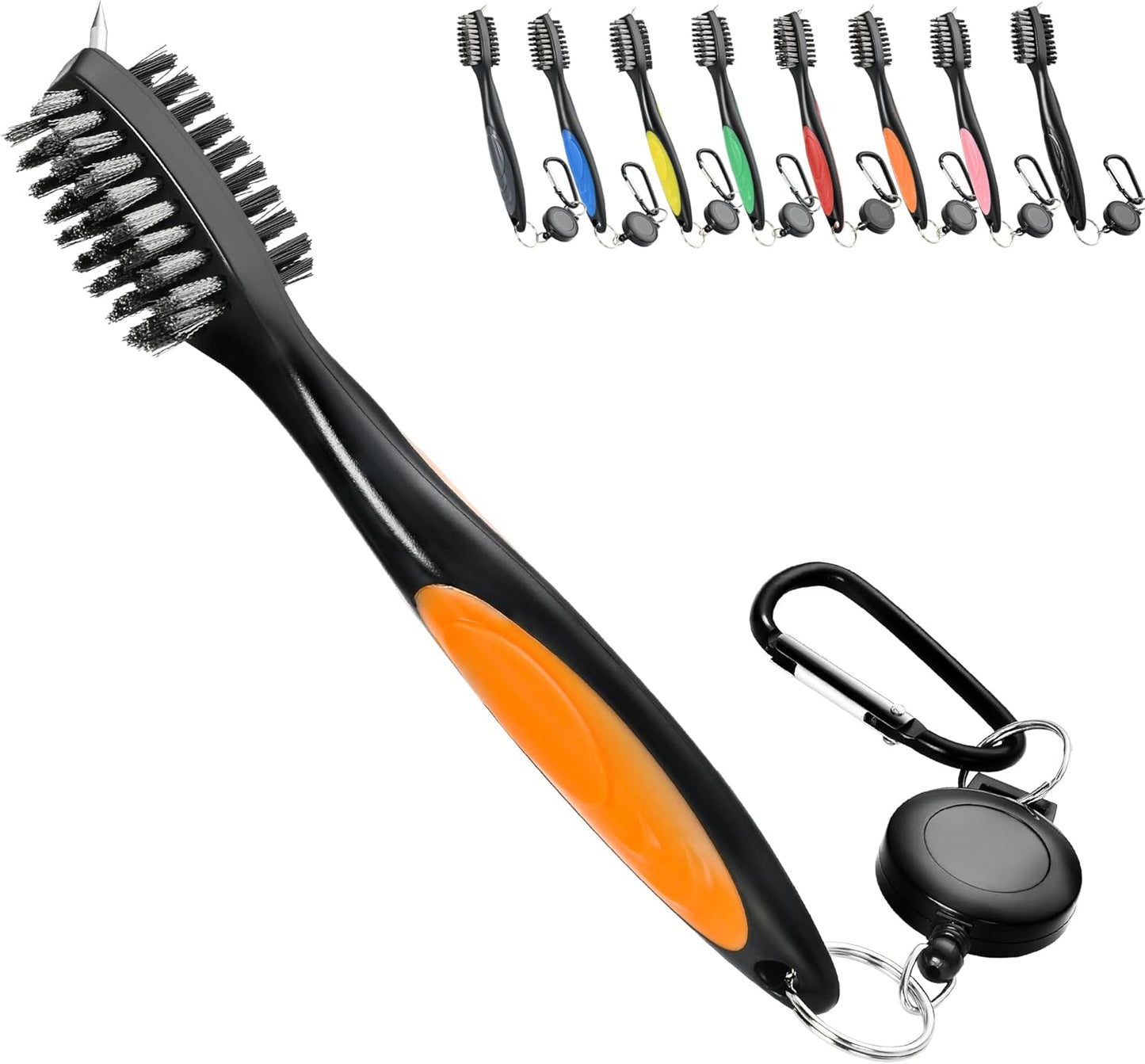Mile High Life Golf Club Brush, Club Groove Cleaner with 2 Ft Retractable Extension Cord and Aluminum Carabiner, Golf Bag Accessories for Men and Women