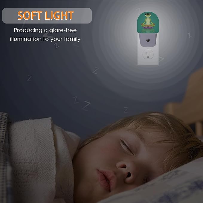 Frog in Meditation Night Light,Funny Night Lights Plug into Wall with Dusk to Dawn Sensor,Lamp for Bedroom Bathroom Hallway Nightlight for Women Girls