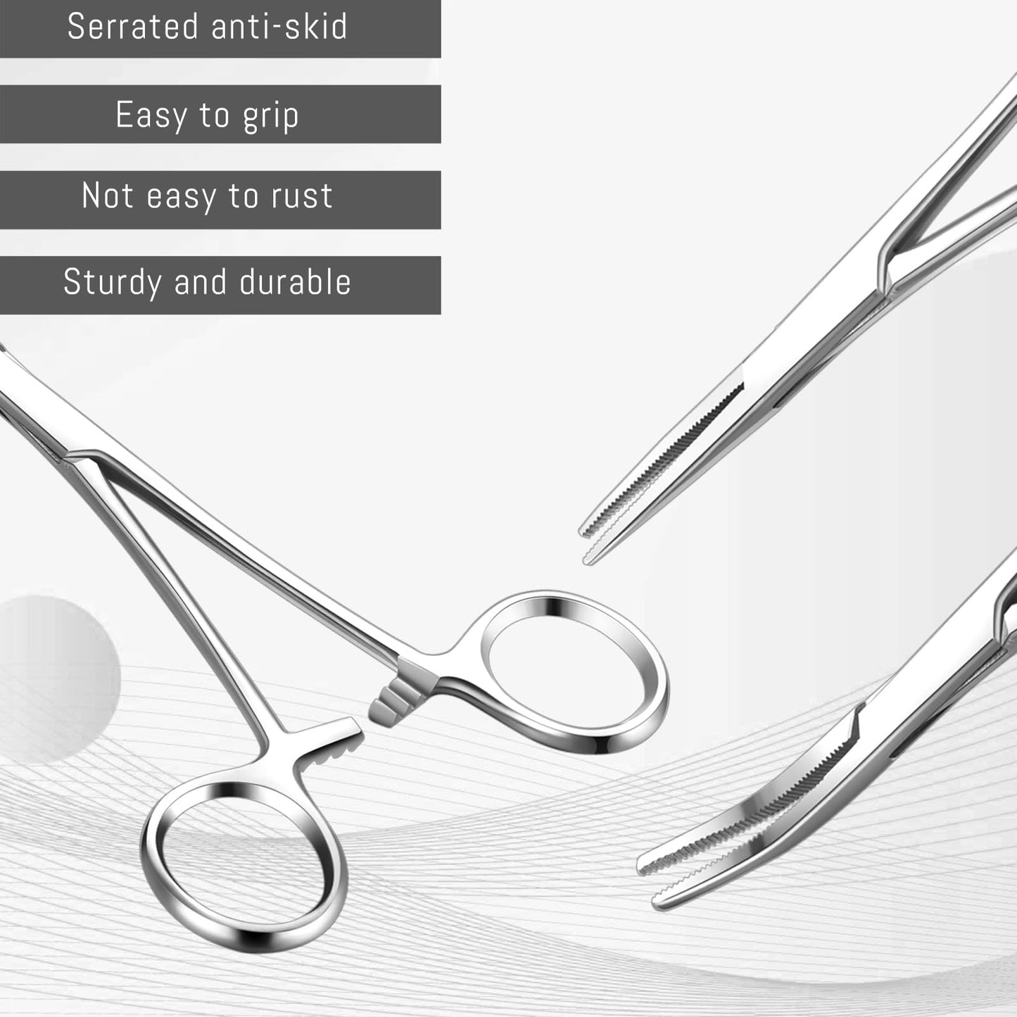 BBTO Hemostat Curved and Straight Hemostat Forceps Piercing Pliers Forceps, Stainless Steel Straight and Curved Pliers, Fishing Tweezer(Silver,2 Pcs)