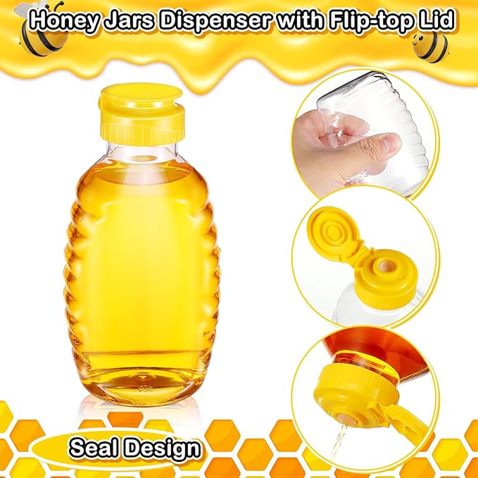 24 Pcs Clear Plastic Honey Bottles Plastic Skep Style Jar Honey Squeeze Bottle Empty Refillable Honey Dispenser with Flip Top Lids Leak Proof Honey Containers Holders for Storing and Dispensing(16 OZ)