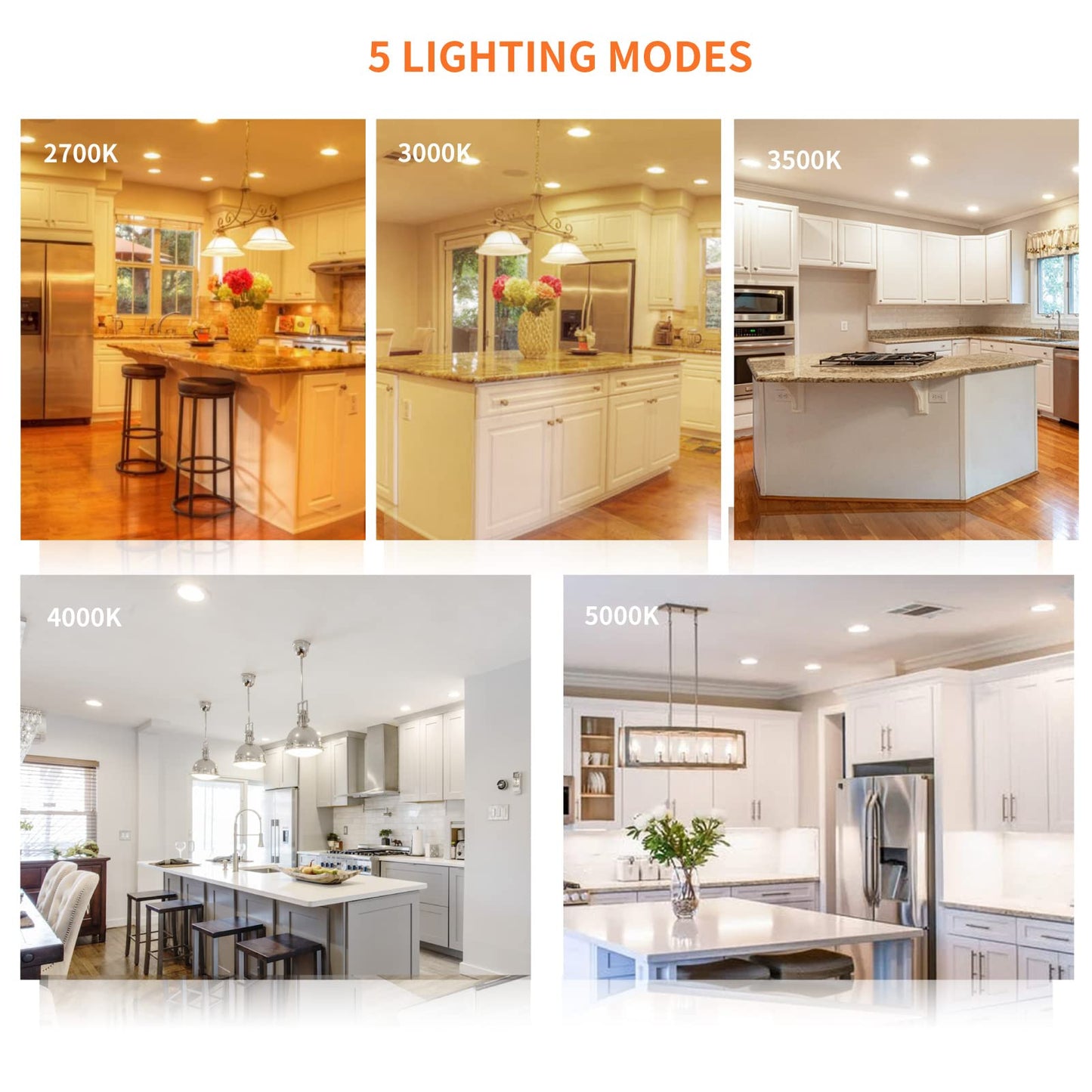 Meconard 6 Pack 4 Inch LED Recessed Ceiling Light with Junction Box, 2700K/3000K/3500K/4000K/5000K Selectable, 9W=75W 750LM, Dimmable Canless Downlights, ETL and Energy Star Listed