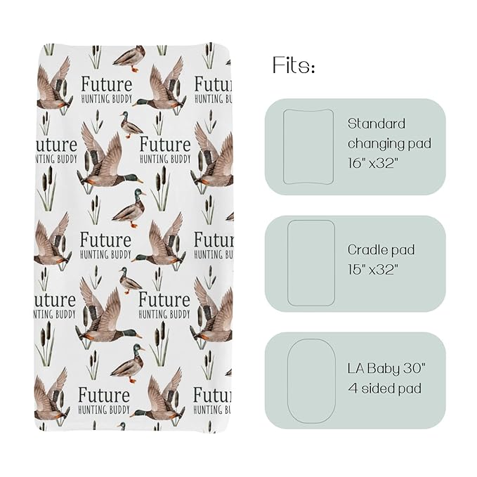 HawSkgFub Future Duck Hunting Buddy Changing Pad Cover for Baby Boy, Wild Mallard Hunter Diaper Change Table Covers, Soft Stretchy Breathable Safe Snug Fitted Changing Mat Sheets Fit 32"/34" x 16"