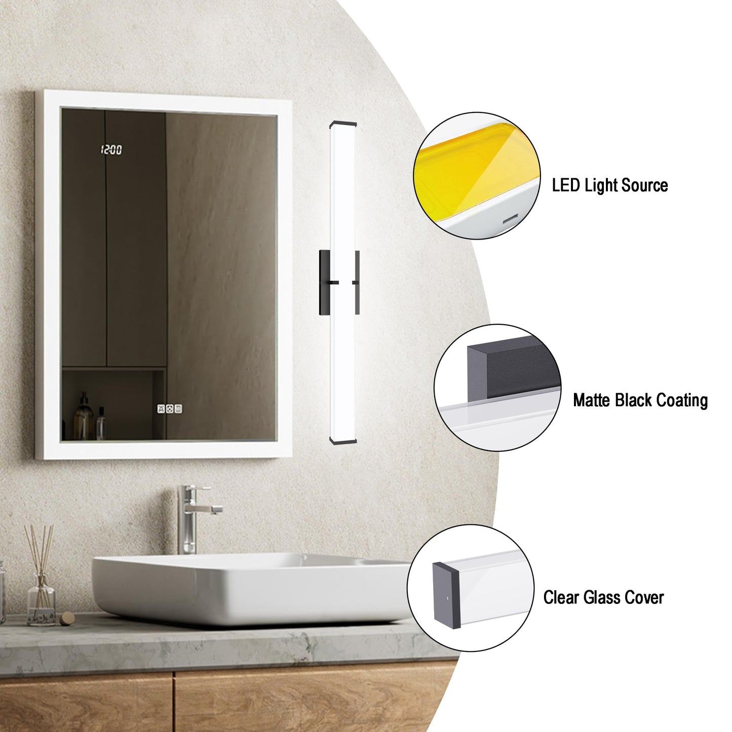 Novelux Bathroom Light Fixtures: 24 Inch Etl Certified Bathroom Vanity Light 5000K Cool White - Modern Black Led Vanity Light 2500Lm - Bathroom Lighting Fixtures Over Mirror Dimmable