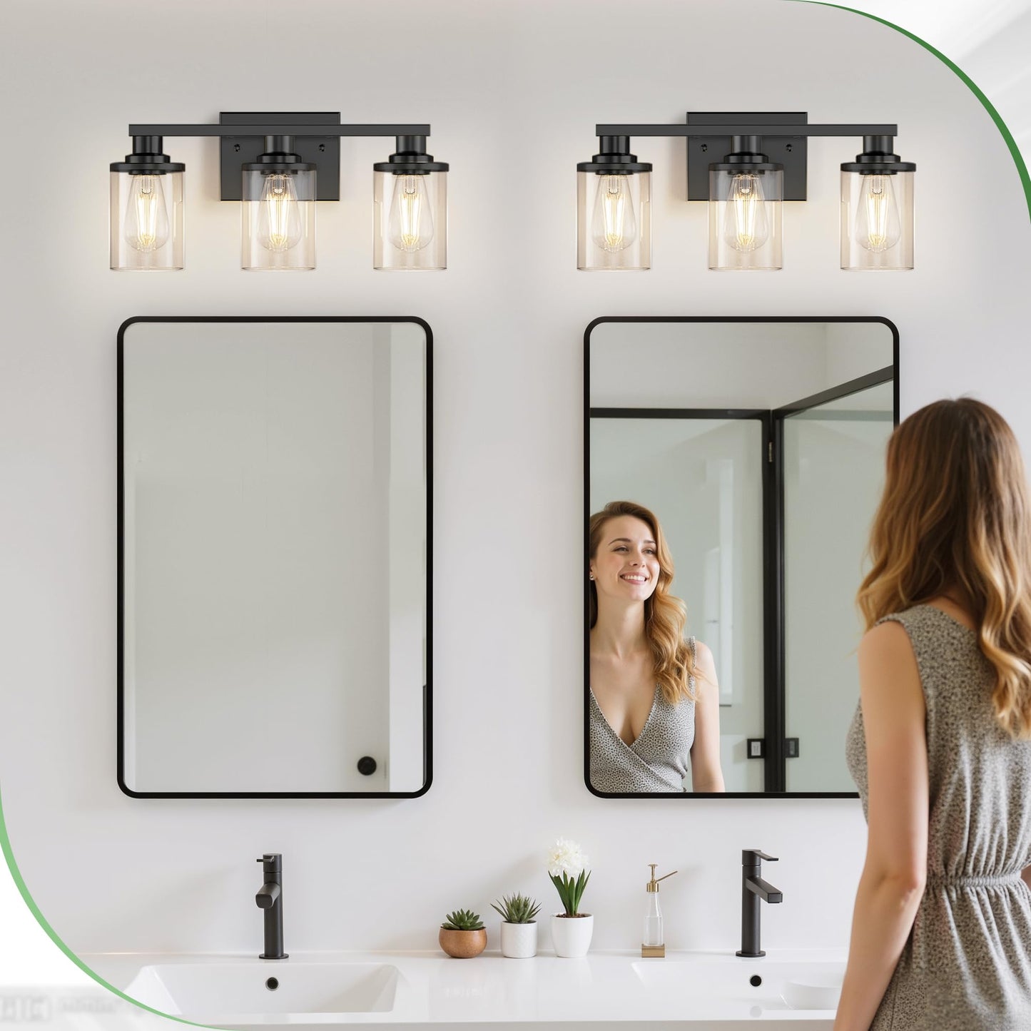Doresshop 17 Inch Bathroom Light Fixtures  3-Light Black Bathroom Lighting Fixtures Over Mirror With Glass Shade  Modern Vanity Lights For Hallway Bedroom  Includes Bulbs