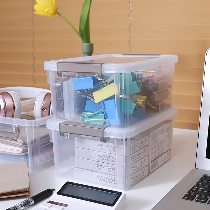 Citylife 8 Packs Small Storage Bins with Lids 3.2 QT Plastic Storage Containers for Organizing Stackable Clear Storage Boxes