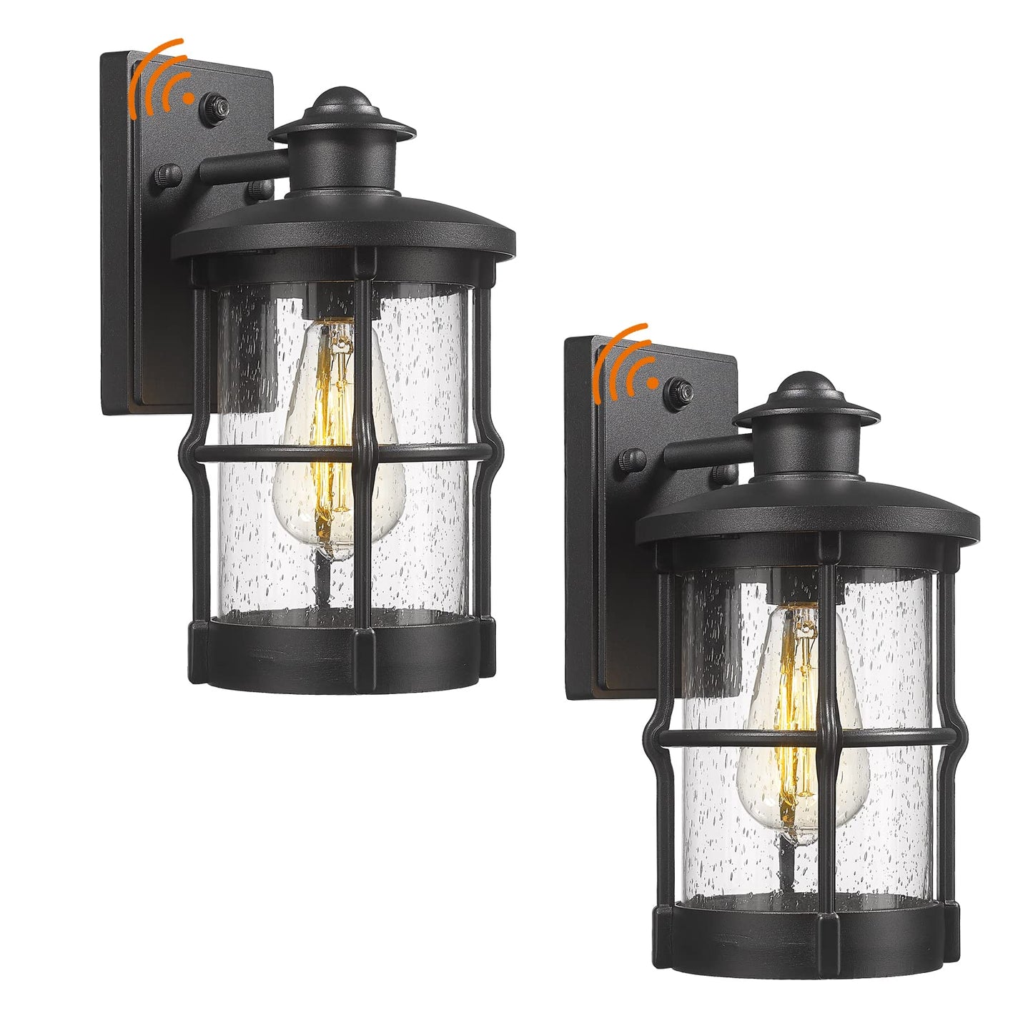 Rosient Outdoor Wall Sconces  Dusk To Dawn Outdoor Wall Lights  Exterior Wall Mount Lighting  Wall Light Fixture In Black Finish With Seeded Glass  2 Pack  Ddltm-W-2Pack