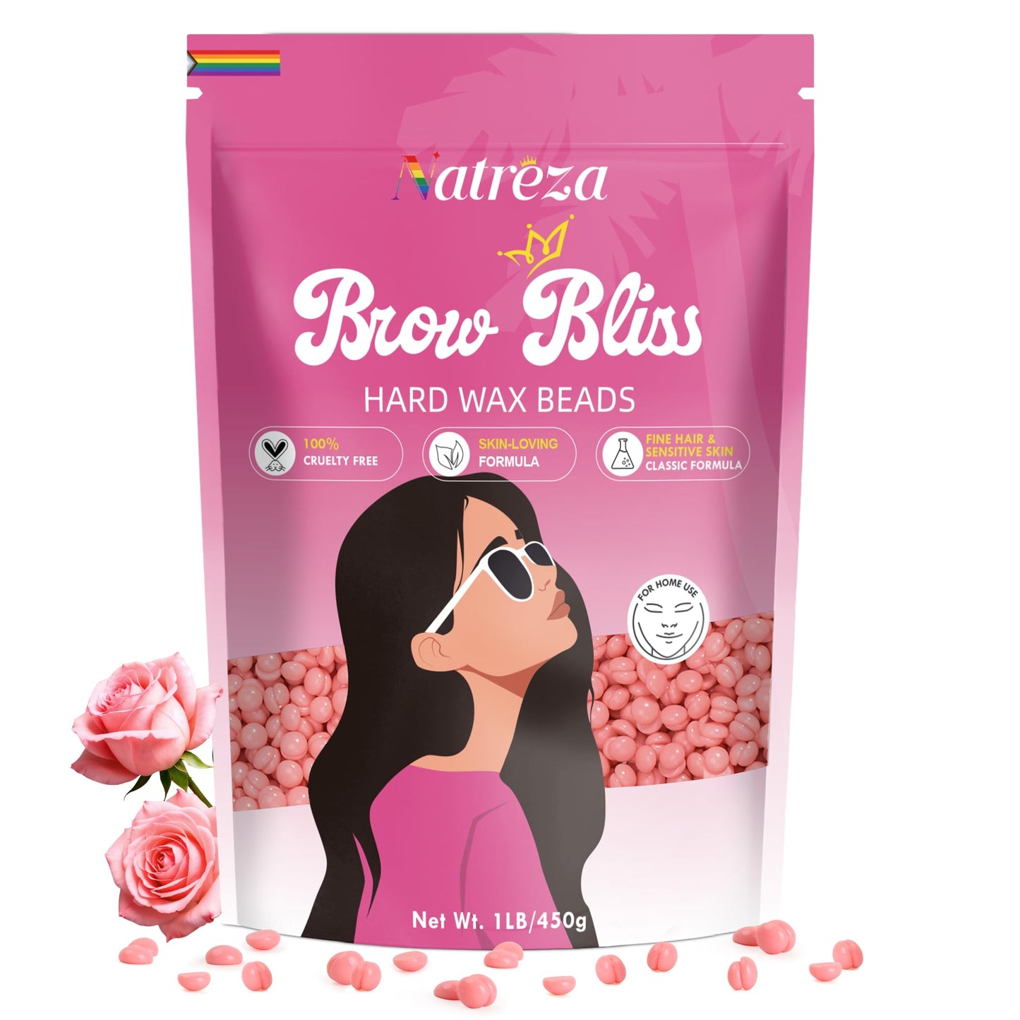 Natreza Hard Wax Beads, 1lb Waxing Beads for Face, Brazilian, Bikini, Legs, Underarms, Sensitive Skin, Full Body Waxing, Wax Mel