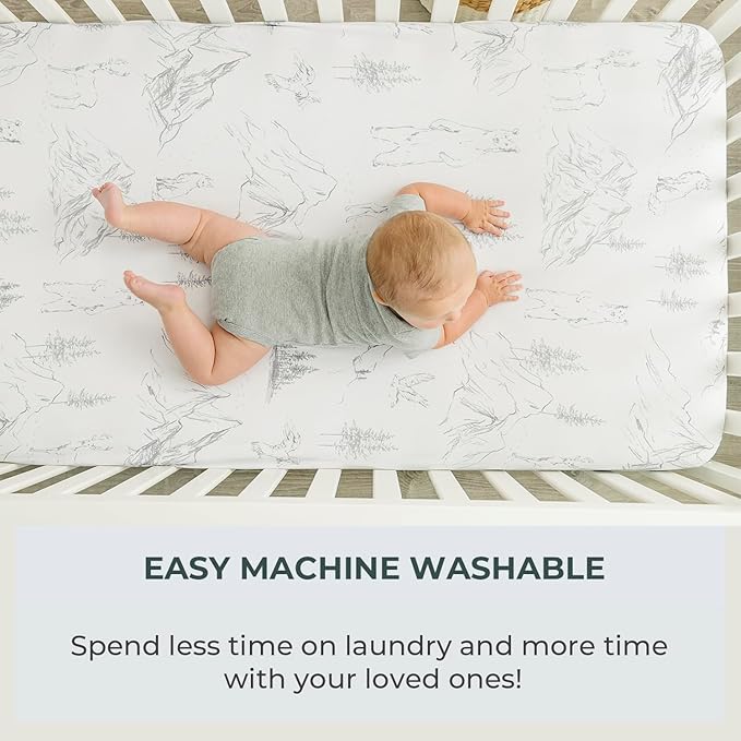 Pobibaby - 2 Pack Premium Fitted Baby Boy Crib Sheets for Standard Crib Mattress - Ultra-Soft Cotton Blend, Safe and Snug, and Stylish Woodland Sheet (Explore)