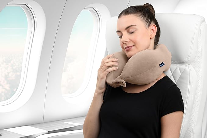 Brookstone Contoured Memory Foam Head and Neck Travel Pillow Ergonomic and Lightweight, Size One Size, Soft Pink