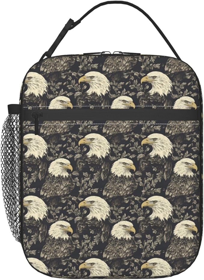 Vintage Eagle Lunch Box for Adults,Women,Men,Majestic Bird and Leaf Design Insulated Lunchbox,Leakproof Tote Bag,Reusable Cooler Bags for Work,Picnic,Office,Travel,Practical Lunchbag Gifts