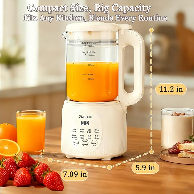 8-in-1 Nut Milk Maker, 40oz Automatic Soy, Almond & Oat Milk Machine for Homemade Plant-Based Drinks, with delay start, keep warm, boil water & self-cleaning functions