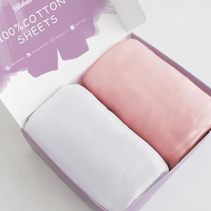 Bassinet Sheets Fit for Maxi COSI Iora, Graco Travel Lite, Fodoss, Yacul and Cloud Baby Bedside Sleeper,100% Cotton, 2 Pack, Ultra Soft Bassinet Sheet, White and Pink