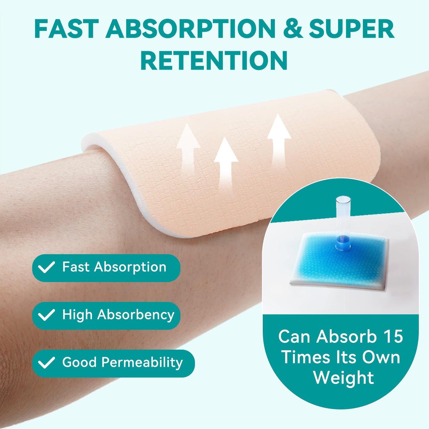Dimora Silicone Foam Dressing Without Border 4"x 4" Highly Absorbent Adhesive Wound Bandage Cuttable Pads First Aid Bandage for Wound Care 5 Pack