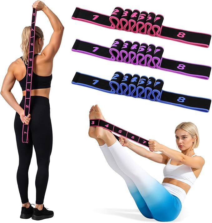 Fitness Resistance Band for Stretching and Yoga, Multifunction Tension Rope,8 Loops Elastic Exercise Bands,Adjustable Band...
