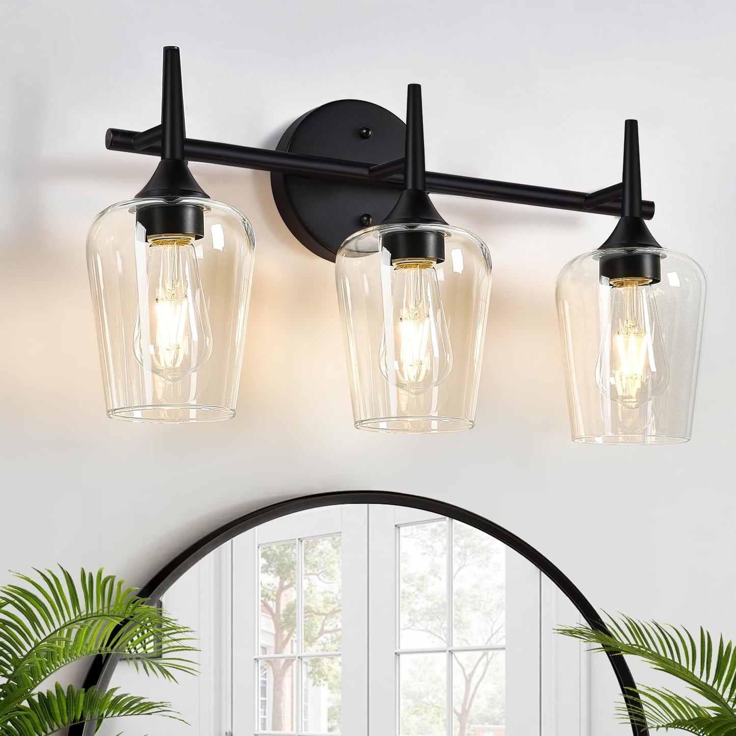 Mokatng 2025 Upgrade 3-Light Bathroom Light Fixtures  Black Vanity Lights For Bathroom With Clear Glass  19.5 Inch Bathroom Lighting Fixtures Over Mirror  Modern Wall Lamp For Cabinet Hallway