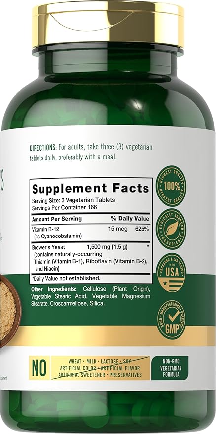 Carlyle Brewers Yeast Tablets with Vitamin B12 | 500 Count | 1500mg | Non-GMO