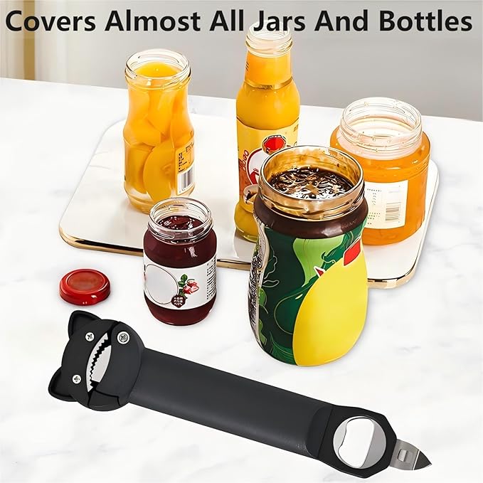 Jar Opener Bottle Opener and bottle cap opener,Multi function Retractable Magnetic Can Opener Fits Weak Hands, Arthritic Hands, Seniors,Low Strength and Children with Kitchen Gadgets（Black)