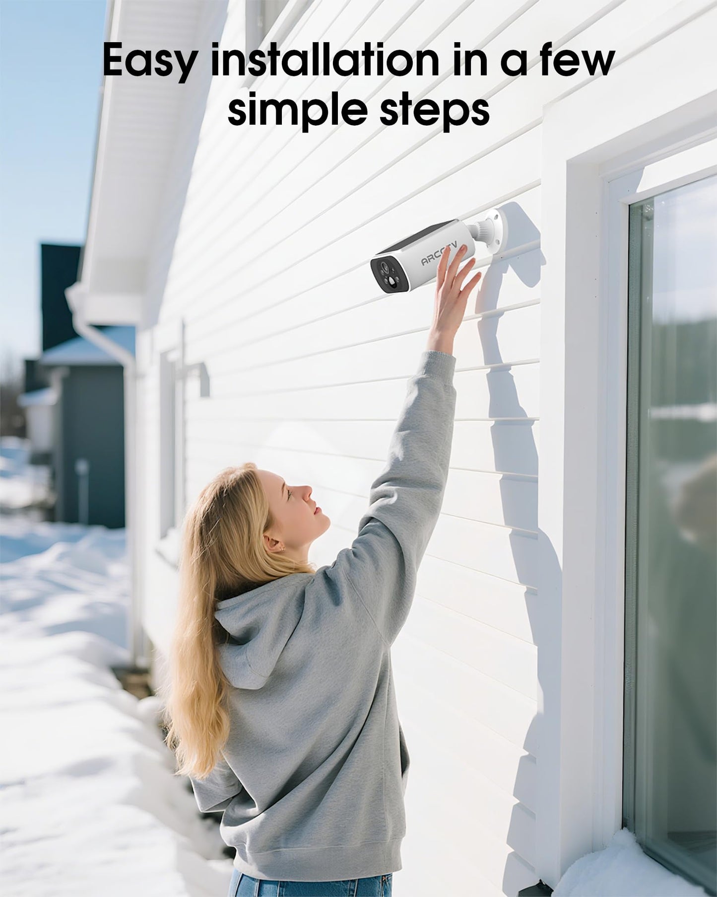 ARCCTV Solar Security Camera Outdoor Wireless, 4MP Battery Powered Home Surveillance Camera with Embedded Solar Panel, PIR Motion Sensor, 2.4G/5G Dual Band WiFi