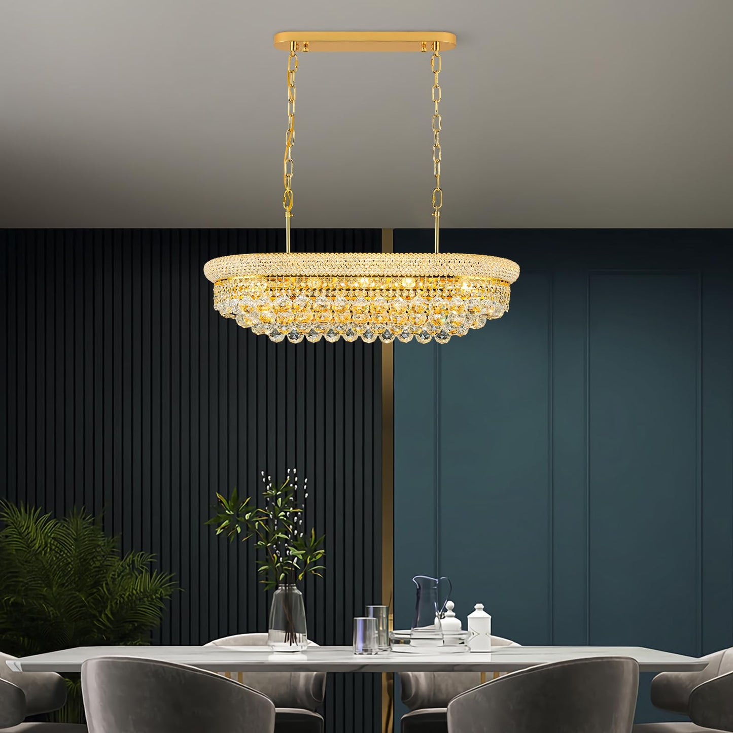 Gifarich Crystal Chandeliers For Dining Room Light Fixtures Over Table  Modern Crystal Chandeliers For Kitchen Lsland  9 Lights Empire Style Gold stylish Lighting Fixtures For Living Room Bar L31 Inch