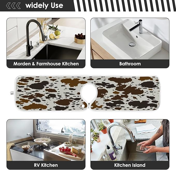 Kitchen Faucet Absorbent Mat,Cowhide Leather Water Splash Guard for Sink, Faucet Drip Catcher Thicken Sponge Microfiber Faucet Water Catcher Mat Sink Absorbent Mat for Kitchen 30x5in 2 Pack