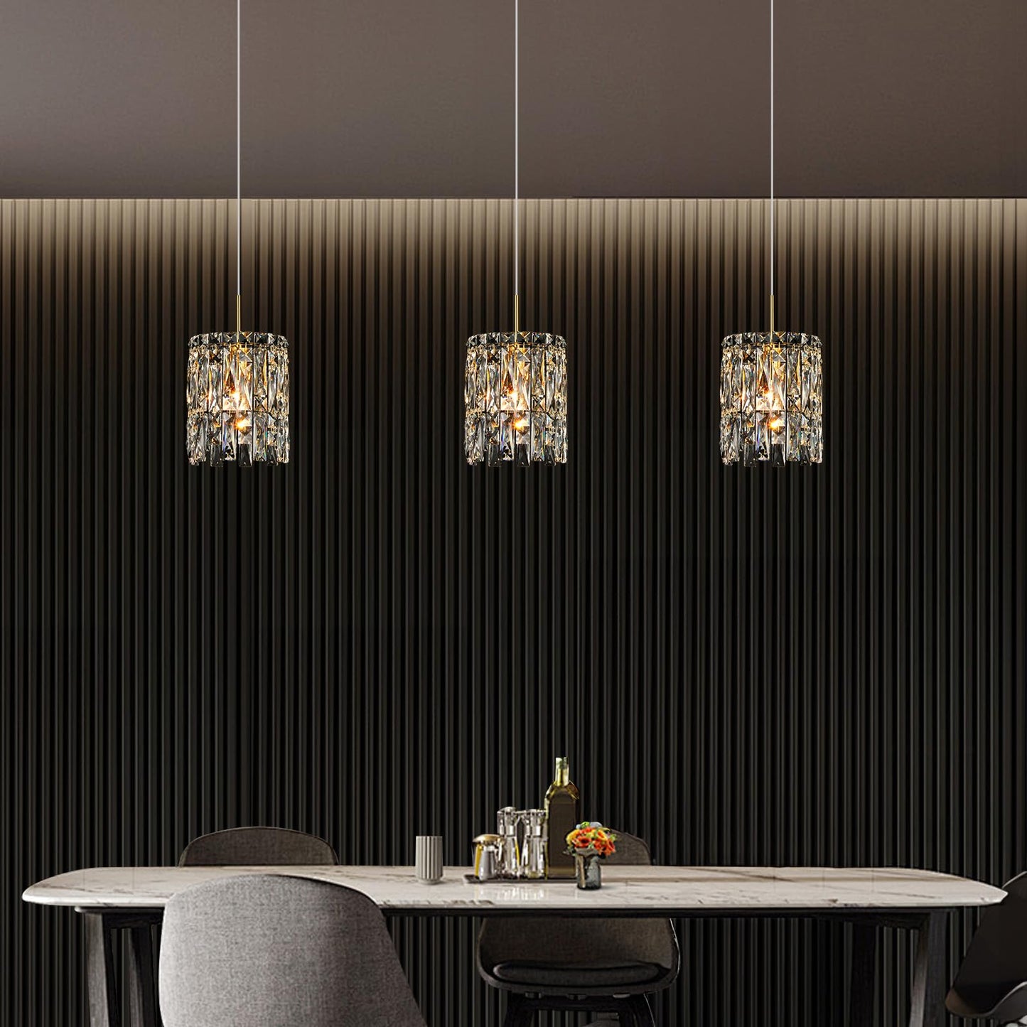 Nisidun Modern K9 Crystal Pendant Lights Kitchen Island 1 Lighting Gold Chandeliers For Dining Room Light Fixtures Over Table Hanging Chandelier For Kitchen Island Entryway Bathroom Bedhead Light