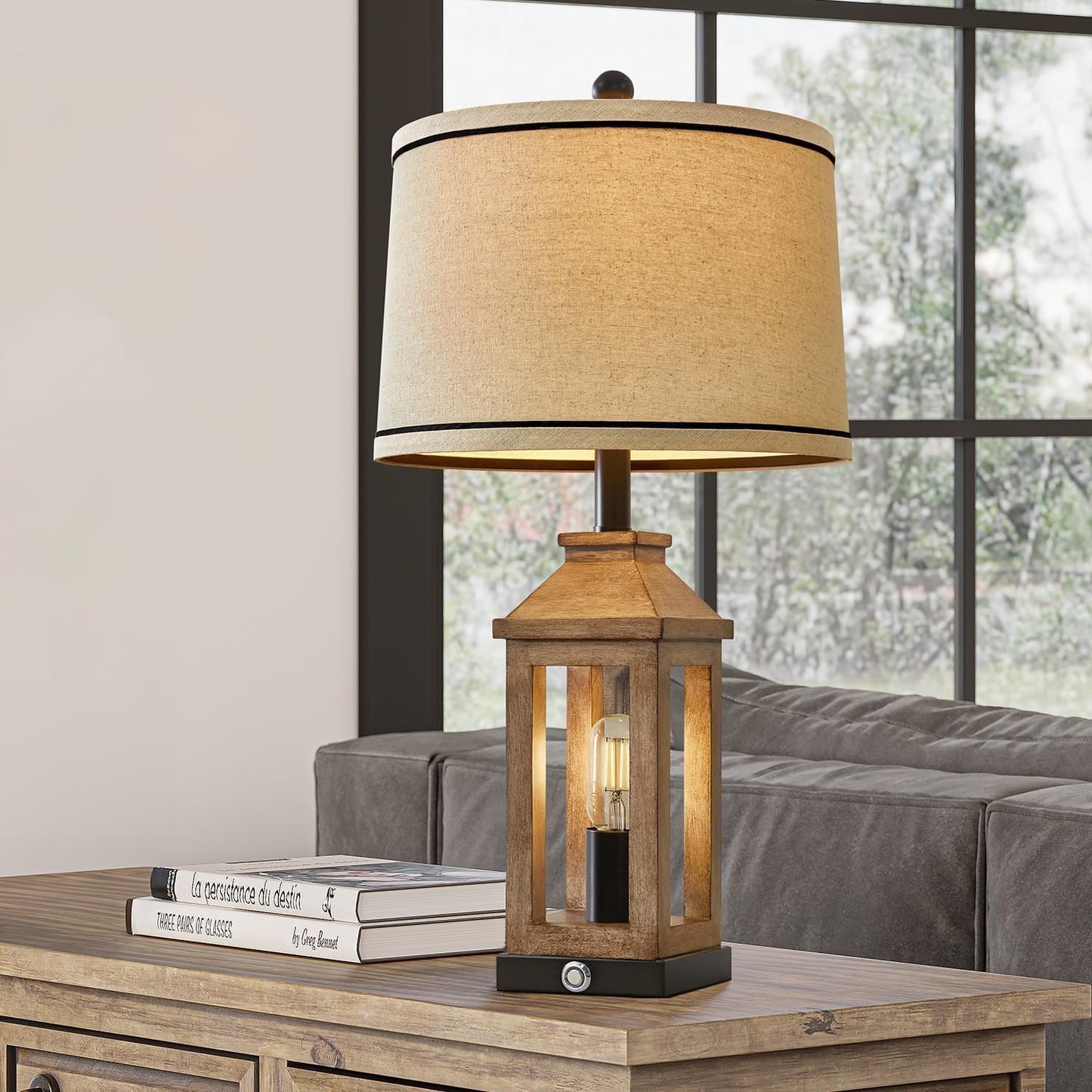 23.75" Farmhouse Table Lamps USB A+C Charging Ports 3-Way Dimmable Touch Control Lamp Nightlight Vintage Modern Lamp for Living Room Bedroom with 2 Light Sources