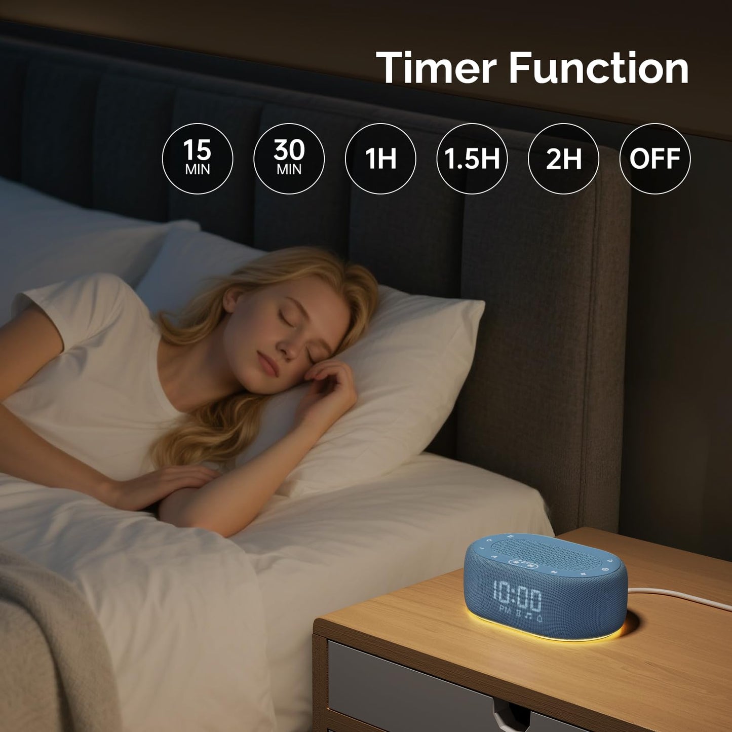 1Mii White Noise Sound Machine for Sleep, Pink Noise Machines for Baby Adults Sleeping, 18 Soothing Sounds with 7-Color Night Light, Timer, Alarm Clock, 16 Volume Levels, Easy App Control - Blue