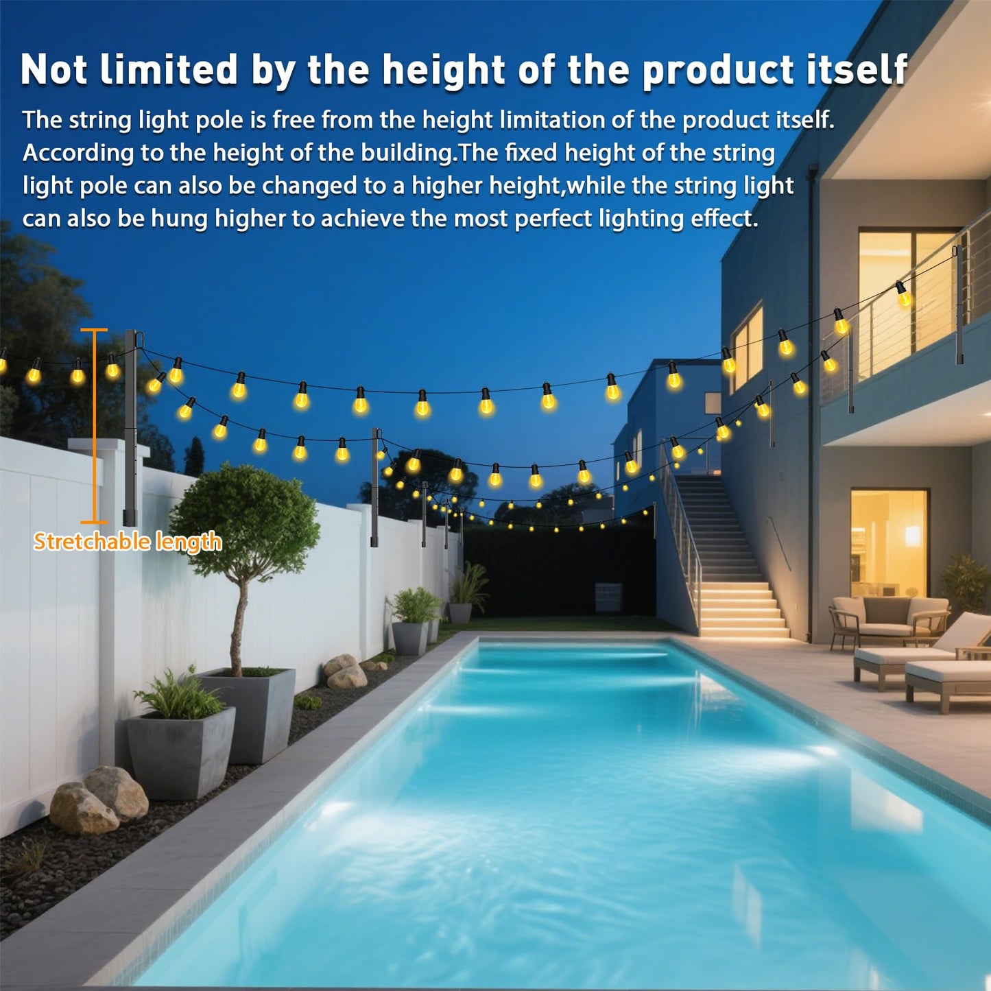 Beizelte 10 Pack Suspension String Light Poles, 2.8FT, Black Metal, Model SLP-Beizelte, with Clip and Holder for Outdoor Use