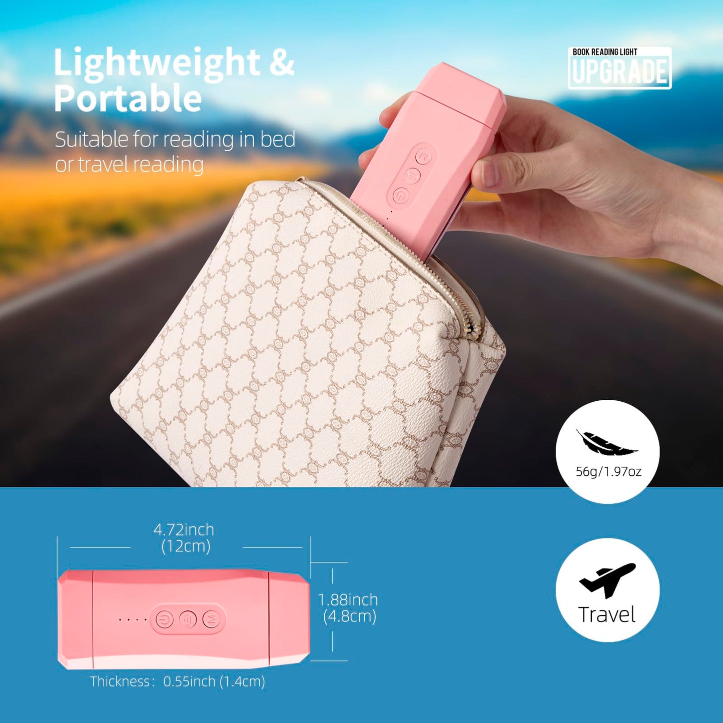 Egwaser Usb Rechargeable Book Light, Clip-On Led, 3 Amber Colors, 3 Brightness Levels, Eye-Caring, 500Mah Pink, Model Eg-Bl-24
