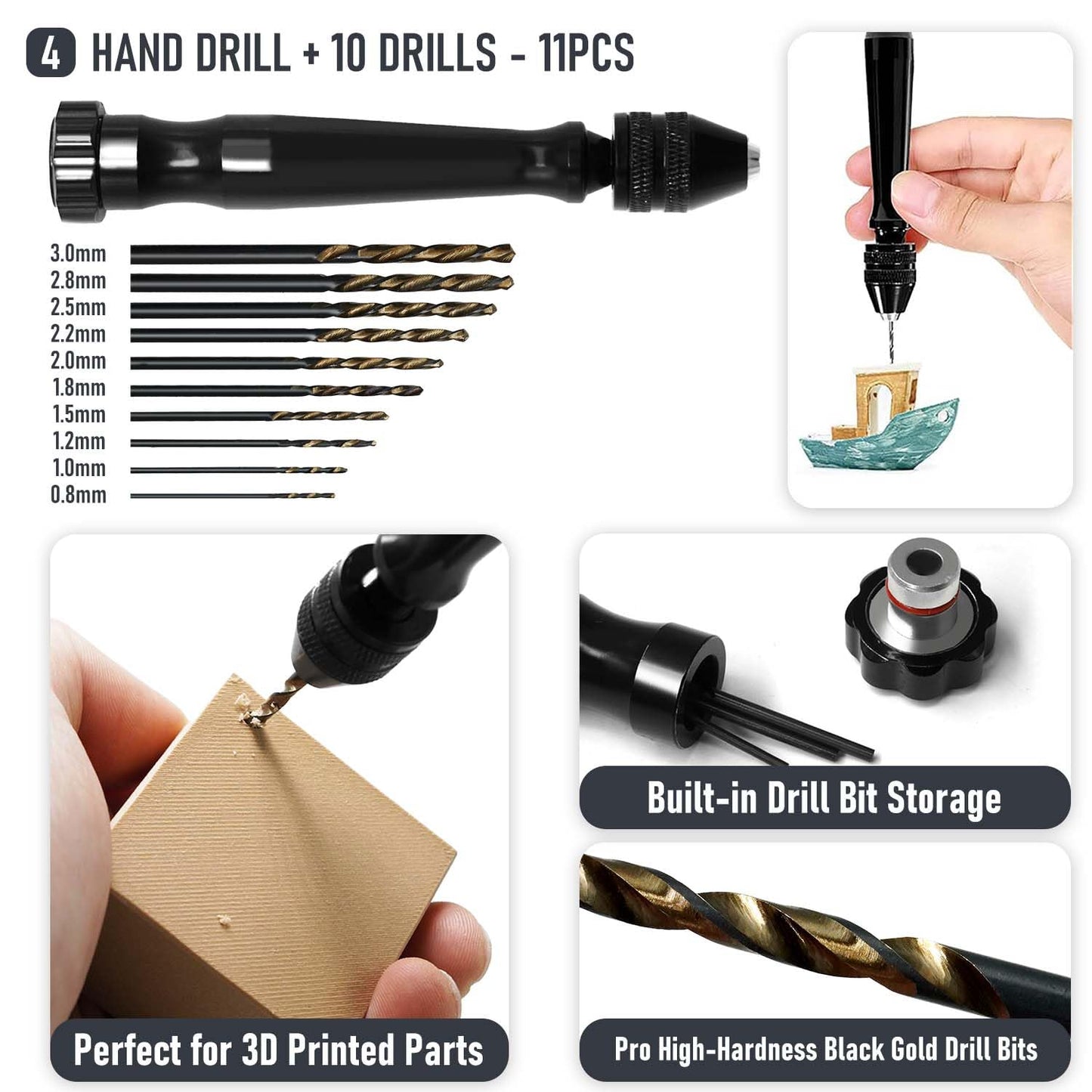3D Printer Tools Kit Essential, 3D Printing Tools Kit, 3D Printer Accessories, Deburring Tool, Wire Cutter, Drill, Scraper for Remove, Smoothing, Finishing, Deburring, Craving, Drilling