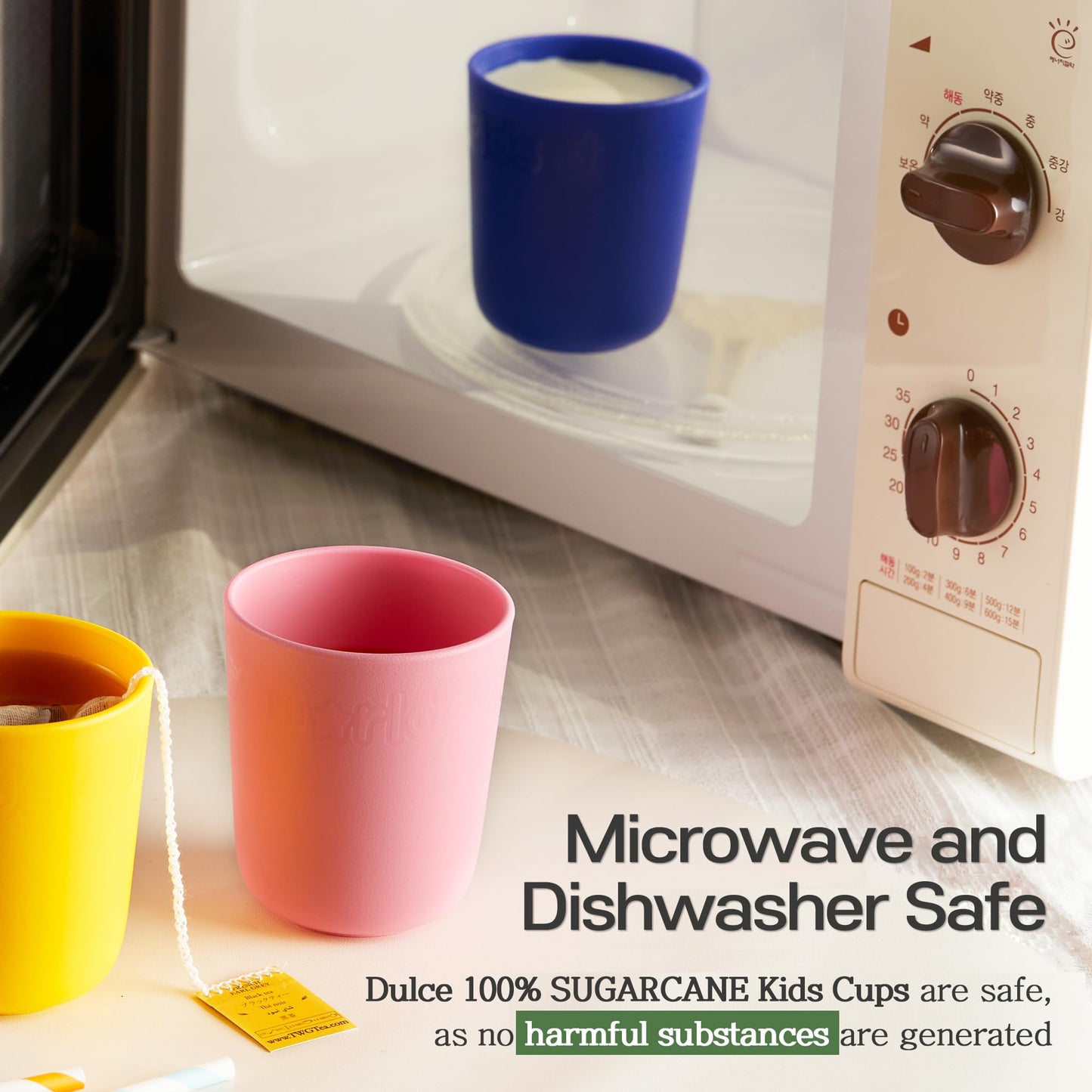 Dulce Worlds SUGARCANE Kids Cups 10 oz - 5 Pack, USDA & LFGB Certified Toddler Cups - BPA Free - Dishwasher Safe, Reusable, Unbreakable - Multi