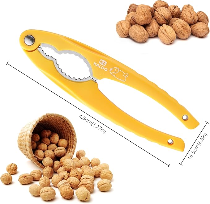 2PCS NutCracker, Kaloo Stainless Steel Nut Crackers for All Nuts, Nutcracker Tool for Walnet, Pencan, Chestnut, Crab, Lobster and More, Ergonomic Handle (Unique Pattern, Orange + Yellow)
