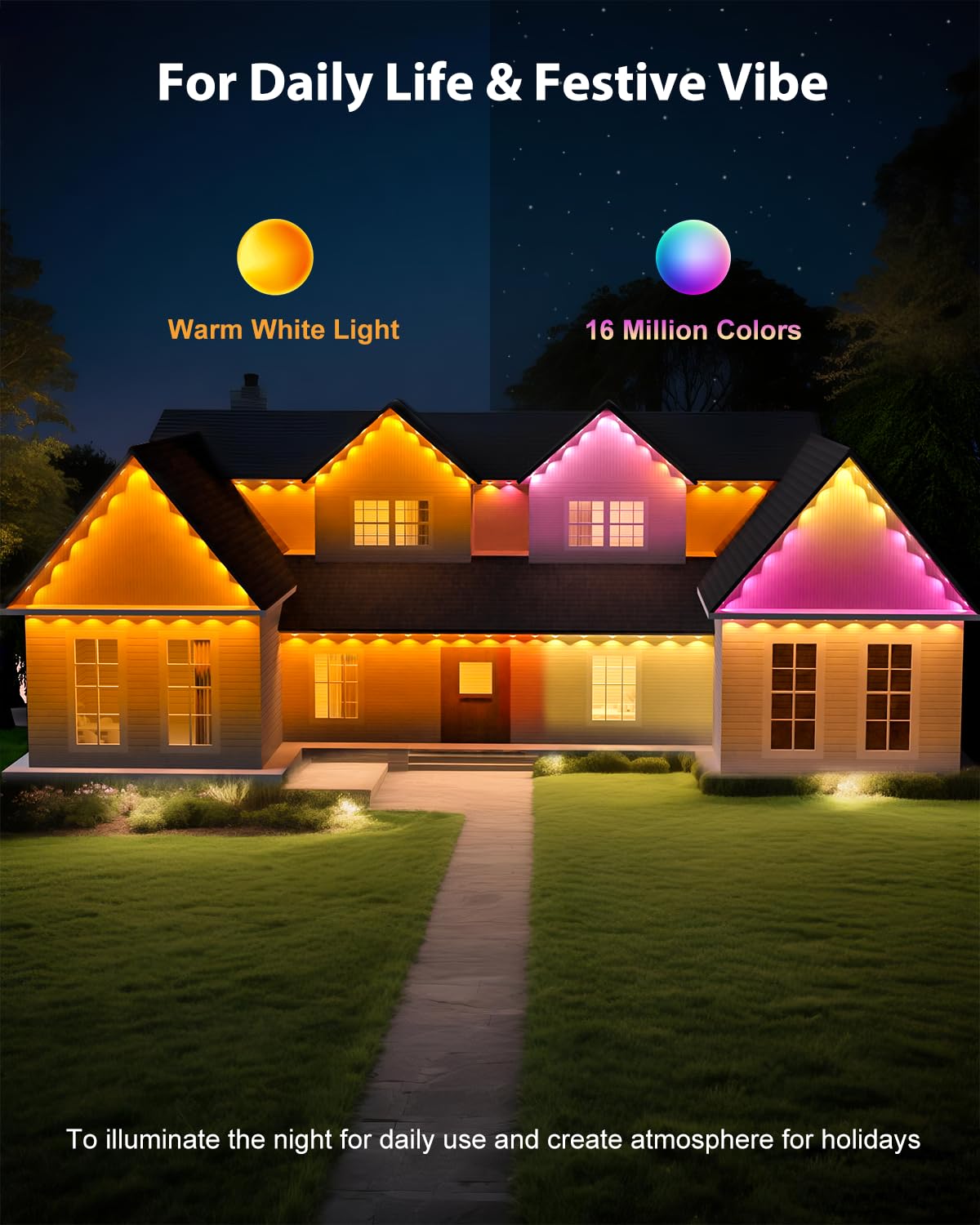 Tropwellhouse Permanent Outdoor Lights For House  200Ft Rgb Smart Led Eave Lights With App & Remote Control  Ip67 Waterproof For Outdoor Decorations Including Halloween  Christmas  And Daily Lighting
