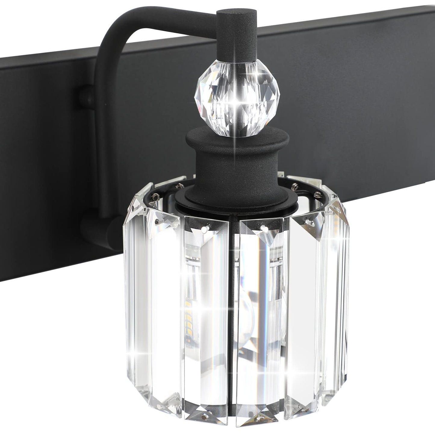 Ralbay 3 Light Bathroom Vanity Lights - Matte Black Crystal Fixtures, 24 Inch, Model 8605, Modern Over Mirror Design