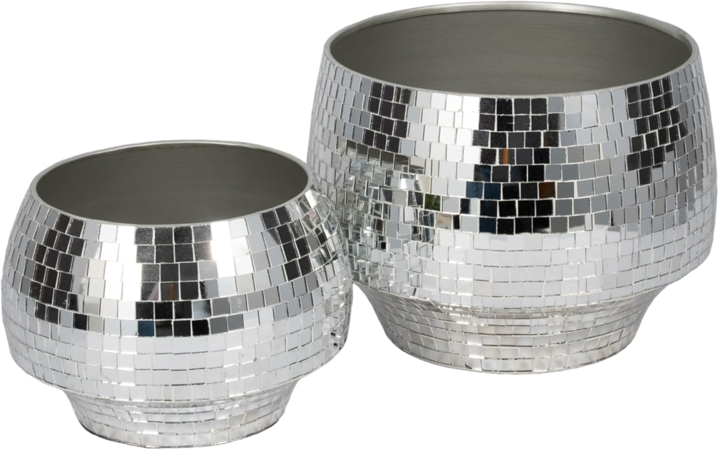 Flower Pots and Planters for Home Decor – Mosaic Indoor and Outdoor Plant Pots for Garden, Patio, or Room – Modern Pots for Indoor Plant Stand for Herbs, Succulents, or Ferns Set of 2 – 8", 6" Silver