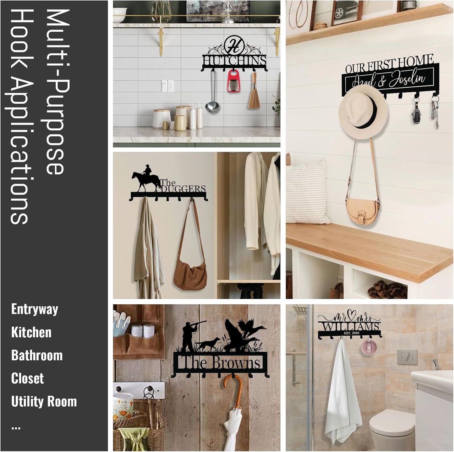 Personalized Family Name Metal Wall Sign with Hooks – Mallard Duck Hunting Key Rack Holder Wall Mount Customized Name for Entryway, Mudroom, Kitchen, or Bathroom Decor